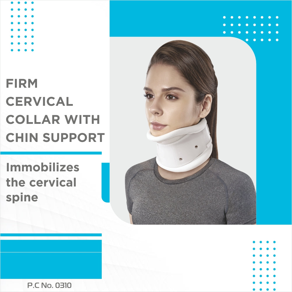 Firm Cervical Collar With Chin Support - Adjustable Height | Provides Support  & Stability to the Neck (White) - Vissco Next