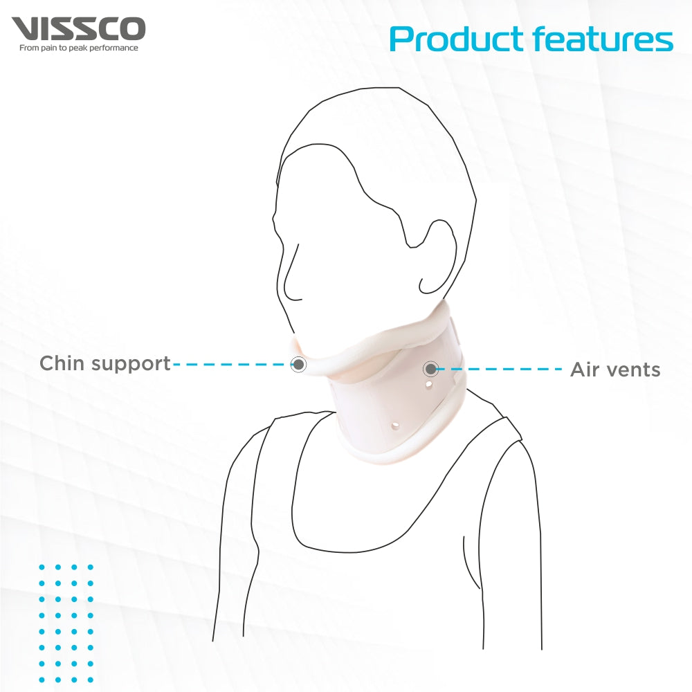 Firm Cervical Collar With Chin Support - Adjustable Height | Provides Support  & Stability to the Neck (White) - Vissco Next