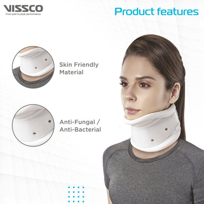 Firm Cervical Collar With Chin Support - Adjustable Height | Provides Support  & Stability to the Neck (White) - Vissco Next