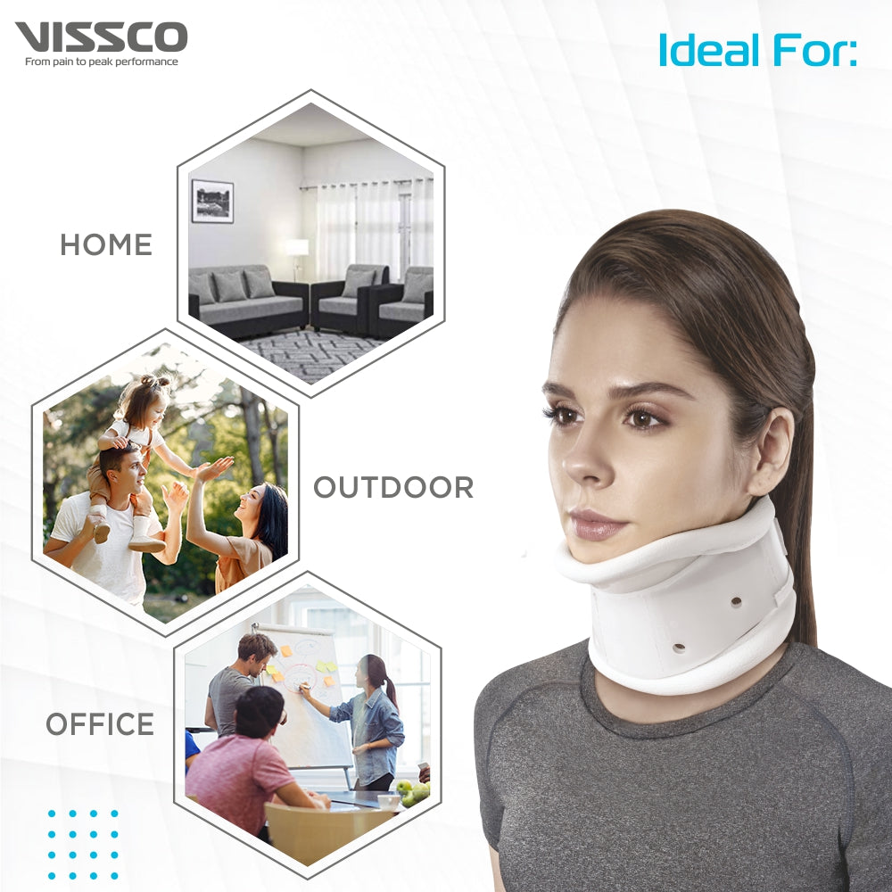 Firm Cervical Collar With Chin Support - Adjustable Height | Provides Support  & Stability to the Neck (White) - Vissco Next