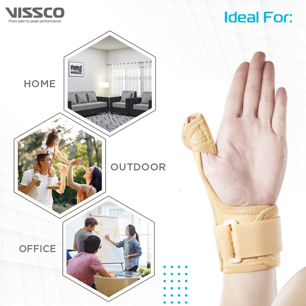 Thumb Spica Support for Both Left/Right - Locks the Thumb Free Hand Movement for Men & Women | Thumb Injuries, Pain Solution for Ligament laxity (Beige) - Vissco Next