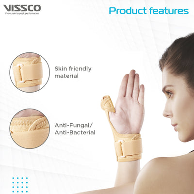 Thumb Spica Support for Both Left/Right - Locks the Thumb Free Hand Movement for Men & Women | Thumb Injuries, Pain Solution for Ligament laxity (Beige) - Vissco Next