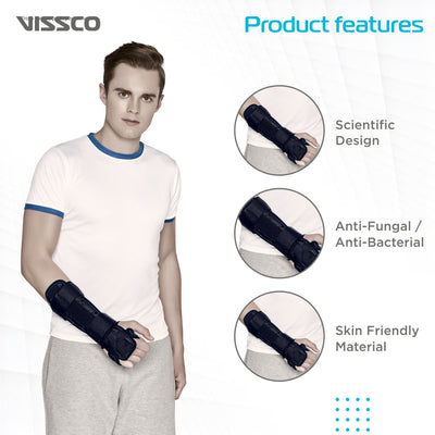 Forearm Brace - Long | Provides Firm Support to the Wrist | For Colle's fracture & Wrist Sprain/Strain - (Black) - Vissco Next