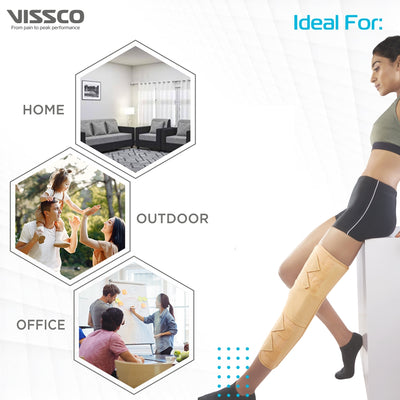 Knee Brace - Long (19" Brace) |Ideal firm Knee support that limits knee motion & stabilizes the knee with mediolateral metal supports| Color - Beige - Vissco Rehabilitation 
