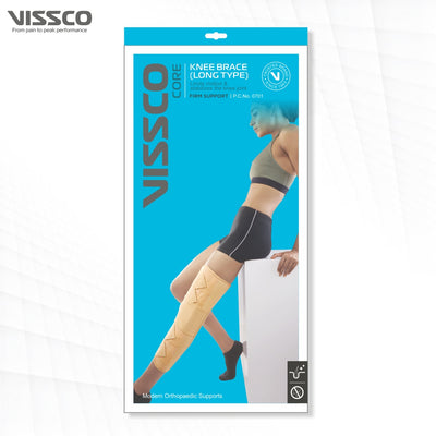 Knee Brace - Long (19" Brace) | Ideal firm Knee support that limits knee motion & stabilizes the knee with mediolateral metal supports | Color - Beige - Vissco Next