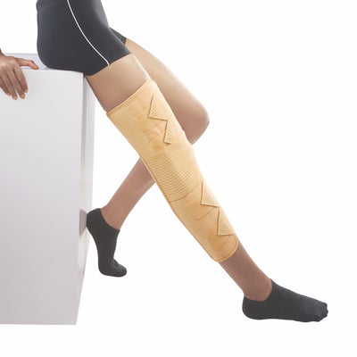 Knee Brace - Long (19" Brace) | Ideal firm Knee support that limits knee motion & stabilizes the knee with mediolateral metal supports | Color - Beige - Vissco Next