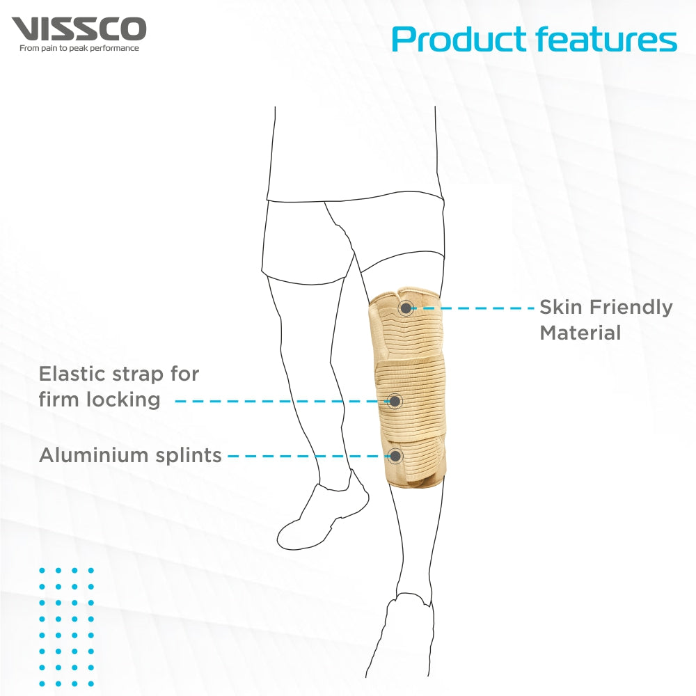 Knee Brace - Short (14" Brace) |Ideal firm Knee support that limits knee motion & stabilizes the knee with mediolateral metal supports | Color - Beige - Vissco Rehabilitation 