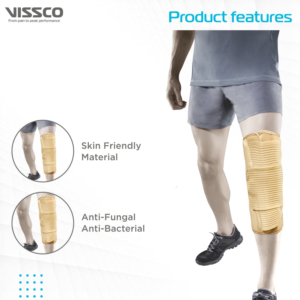 Knee Brace - Short (14" Brace) |Ideal firm Knee support that limits knee motion & stabilizes the knee with mediolateral metal supports | Color - Beige - Vissco Rehabilitation 