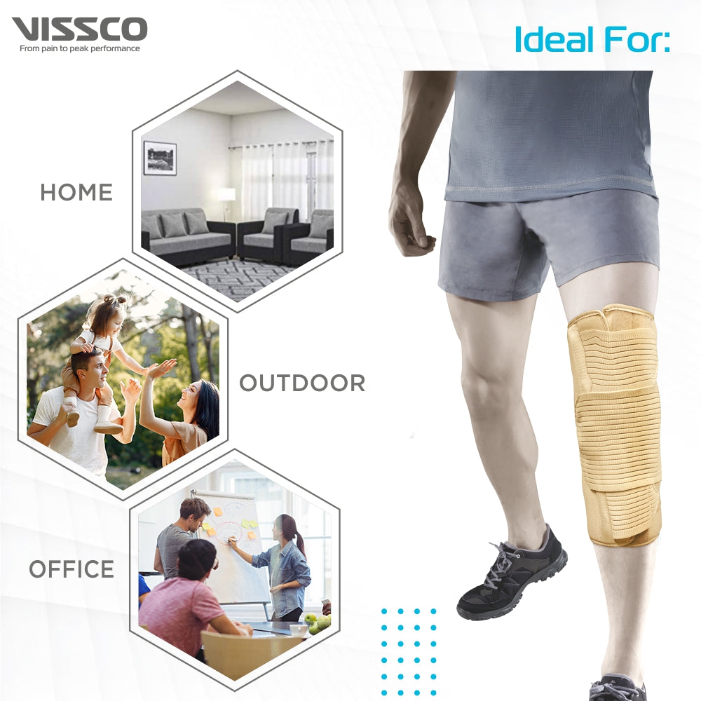Knee Brace - Short (14" Brace) |Ideal firm Knee support that limits knee motion & stabilizes the knee with mediolateral metal supports | Color - Beige - Vissco Rehabilitation 