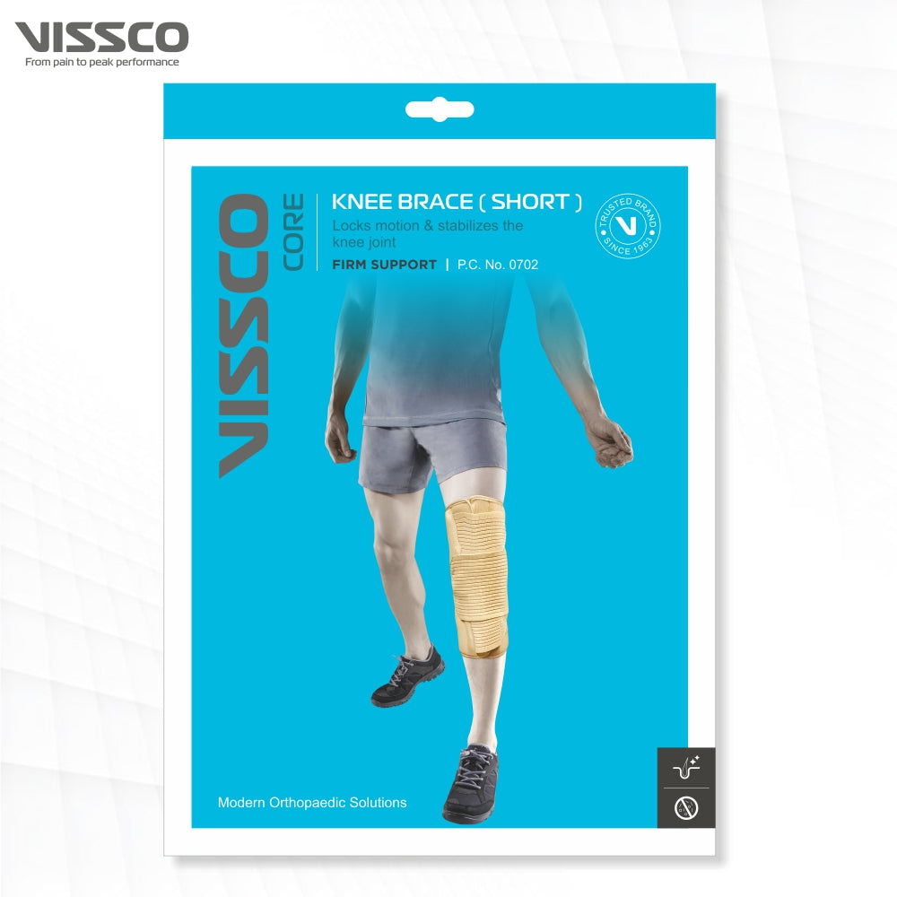 Knee Brace - Short (14" Brace) | Ideal firm Knee support that limits knee motion & stabilizes the knee with mediolateral metal supports | Color - Beige - Vissco Next