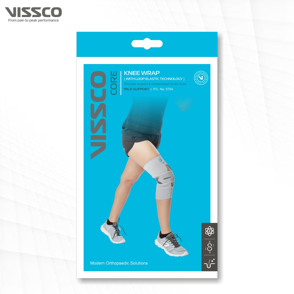 Knee Wrap With Loop Elastic Technology | Provides optimum Compression & support to the Knee | Color - Grey (Single Piece) - Vissco Next