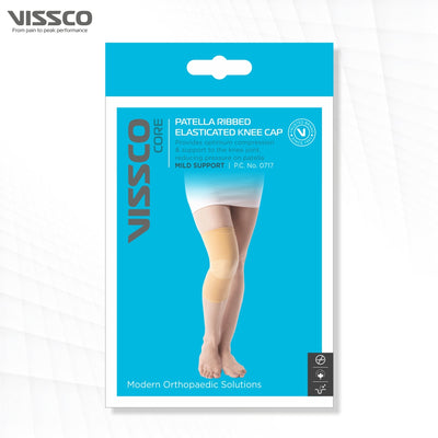 Patella Ribbed Elasticated Knee Cap | Provides Optimum Compression to Relieve Knee Pain (Beige)