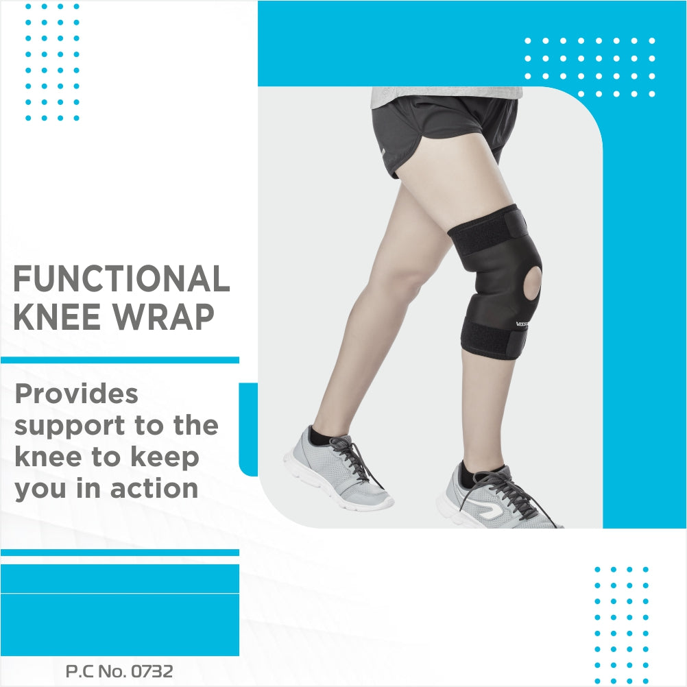 Functional Knee Wrap| Provides Support to the Knee & Reduces Knee Pain (Black) - Vissco Next