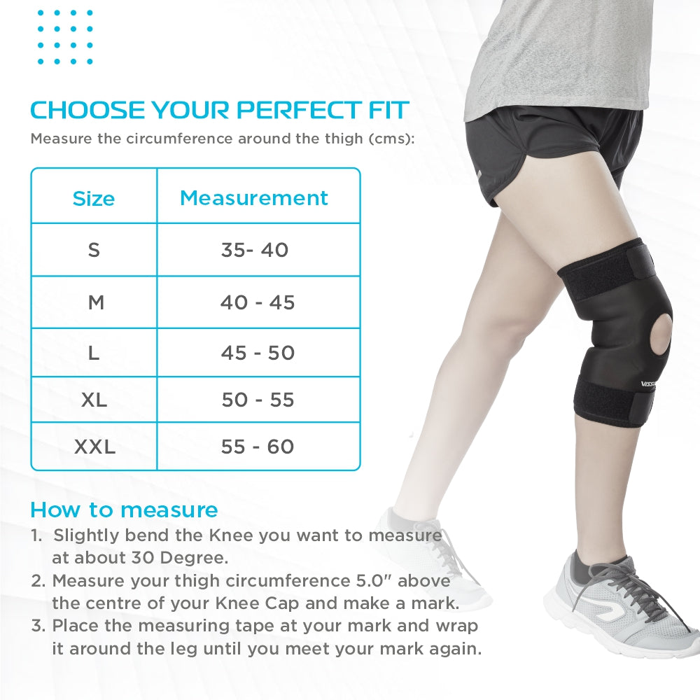 Functional Knee Wrap| Provides Support to the Knee & Reduces Knee Pain (Black) - Vissco Next