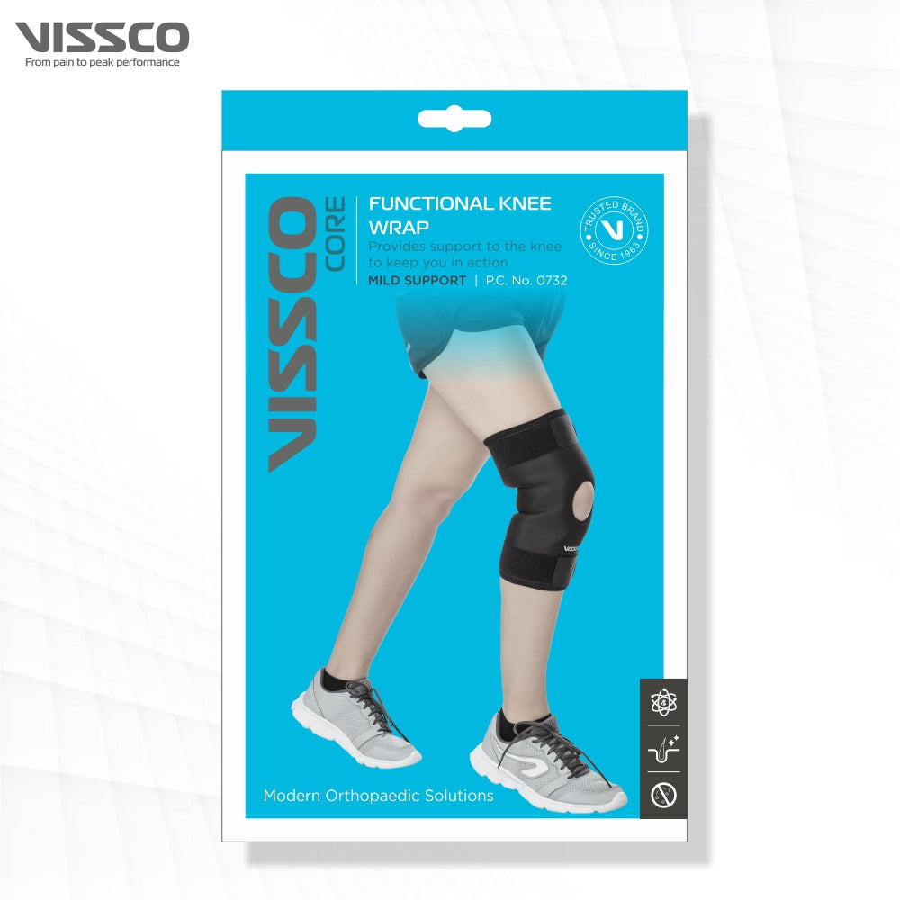 Functional Knee Wrap| Provides Support to the Knee & Reduces Knee Pain (Black) - Vissco Next
