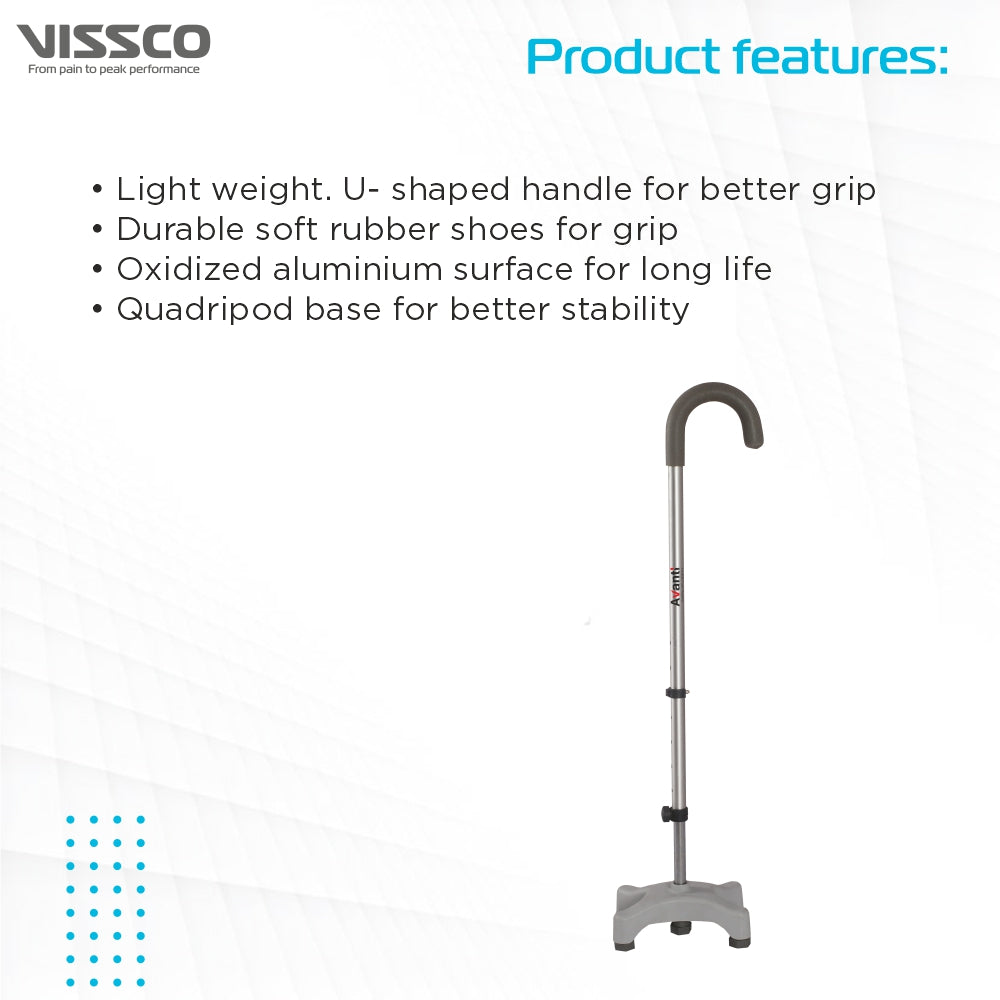 Vissco Avanti Walking Stick - Quadripod, U-Shaped | Aluminum