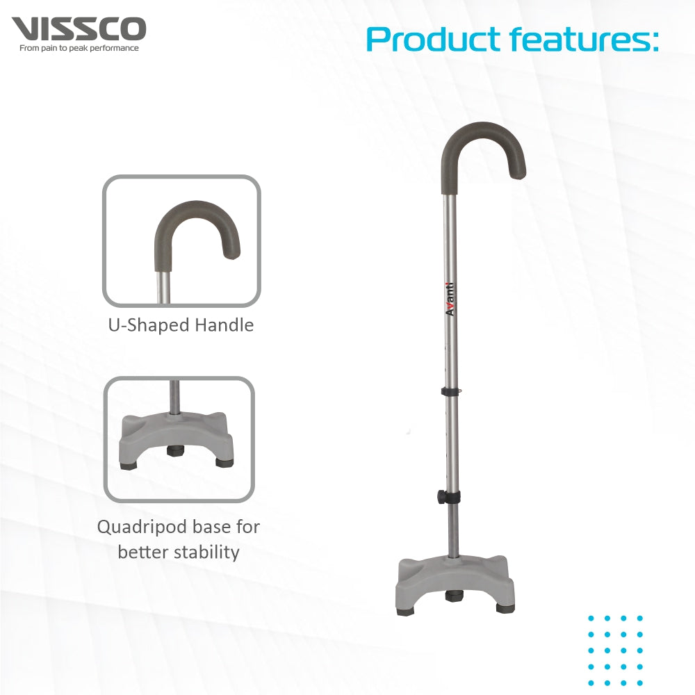 Vissco Avanti Walking Stick - Quadripod, U-Shaped | Aluminum