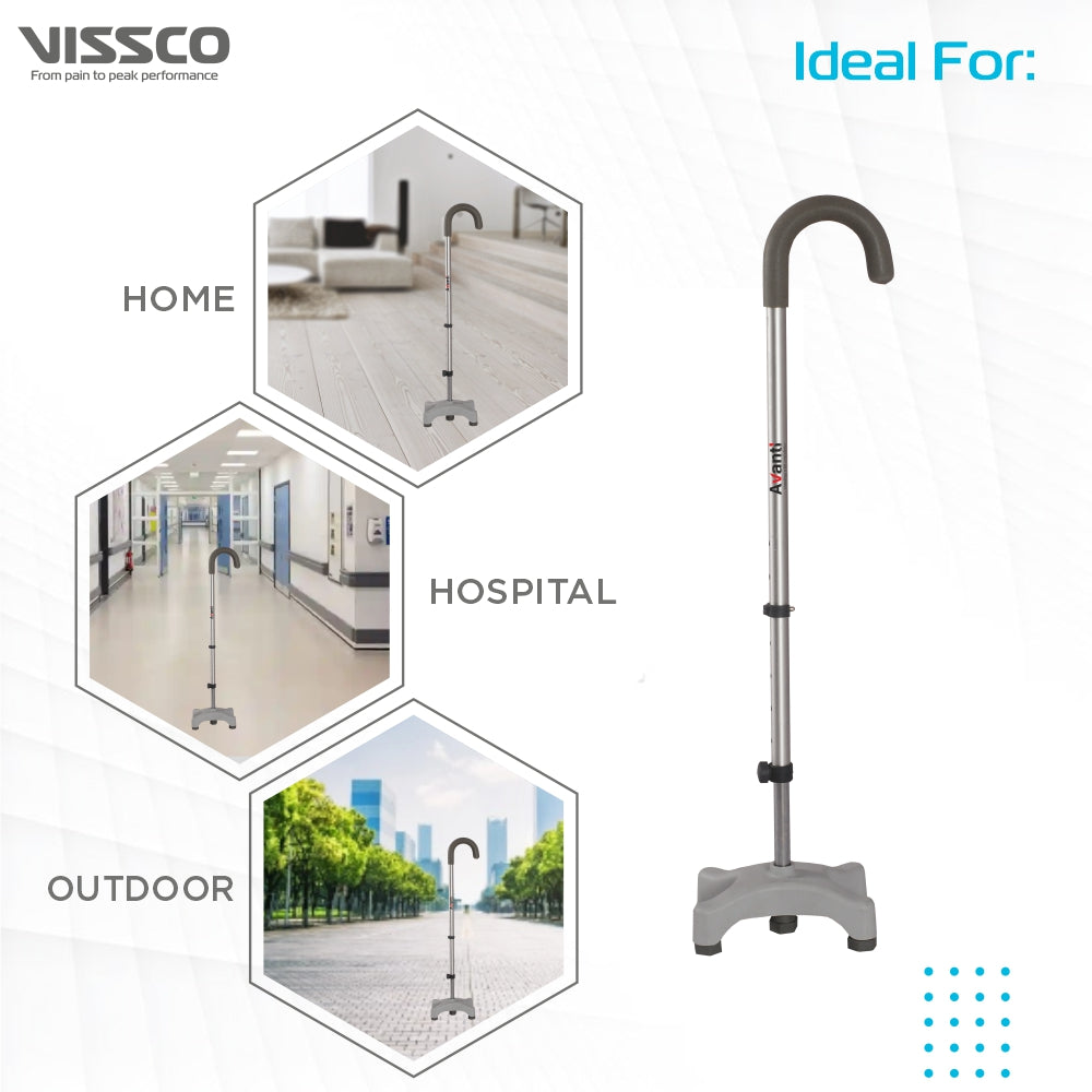 Vissco Avanti Walking Stick - Quadripod, U-Shaped | Aluminum