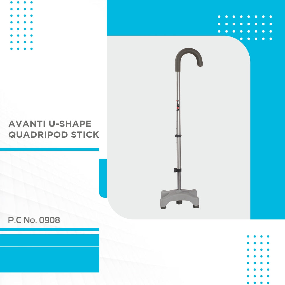 Vissco Avanti Walking Stick - Quadripod, U-Shaped | Aluminum