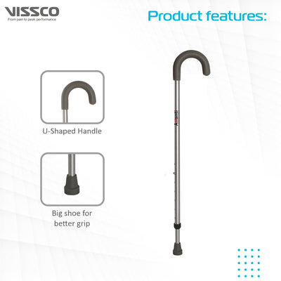 Avanti U Shape Walking Stick | Adjustable Height | Lightweight Walking Stick (Grey)