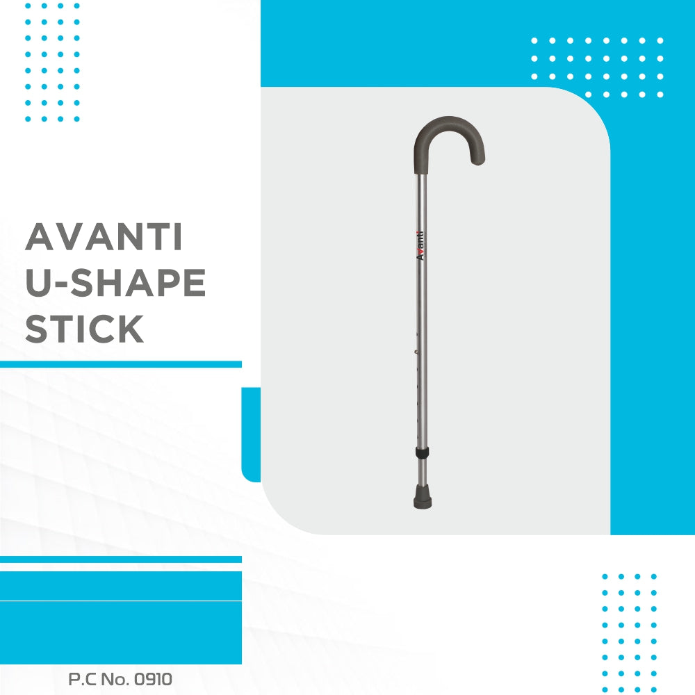 Avanti U Shape Walking Stick | Adjustable Height | Lightweight Walking Stick (Grey)