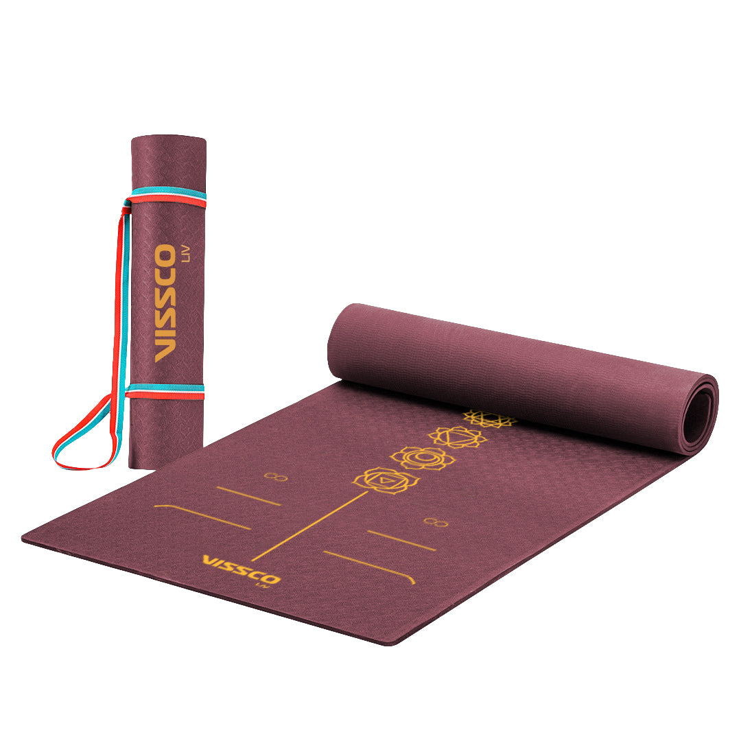 Seven Chakras Alignment Yoga Mat | TPE material | Sweat Resistant | Anti-Slip | 72″ x 24″ | Thickness 6mm