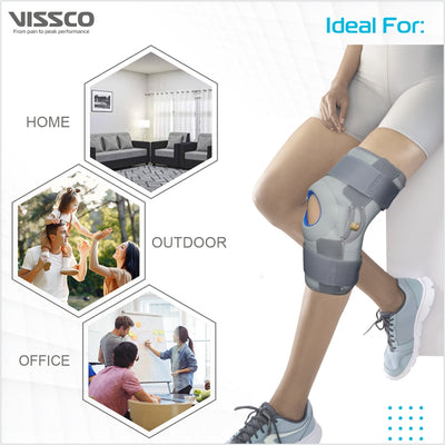 Neoprene Hinged Patella Knee Brace | Provides moderate support & stability to the Knee - (OPEN TYPE) - Grey (Single Piece)