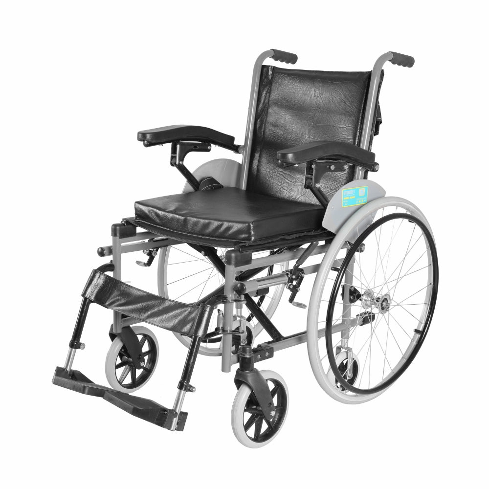 Imperio Wheelchair with Removable Big Wheels (Spoke) | Foldable | Swingable Armrest | Weight Bearing Capacity 110kg | Color (Blue/Grey) - Vissco Rehabilitation 