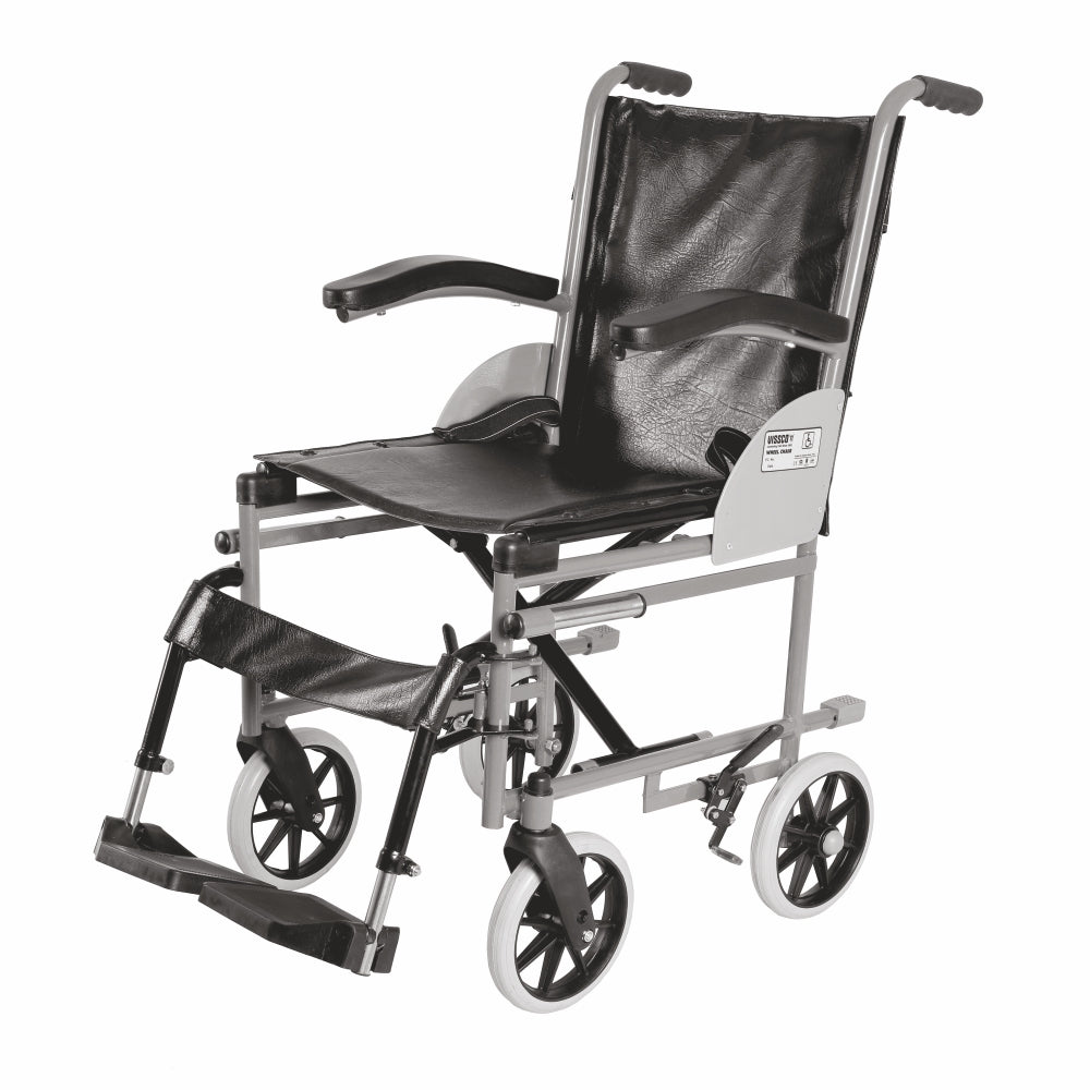Imperio Wheelchair Institutional with 200mm Wheels | Fixed Armrest | Foldable | Weight Bearing Capacity 100kg | Color (Blue/Grey) - Vissco Rehabilitation 