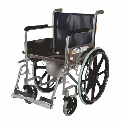 Vissco Comfort Wheelchair with Commode Comes With Fixed Arm-rest |Removable footrest |Washable Plastic Bucket|For Elderly & those physically challenged|Weight Capacity 110kg - Universal (Grey) - Vissco Rehabilitation 