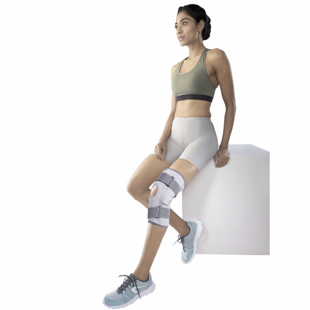 Stretchable Hinged Elastic with Open Patella| Ideal moderate support to provide Knee Pain Relief | Color - Grey (Single Piece) - Vissco Rehabilitation 