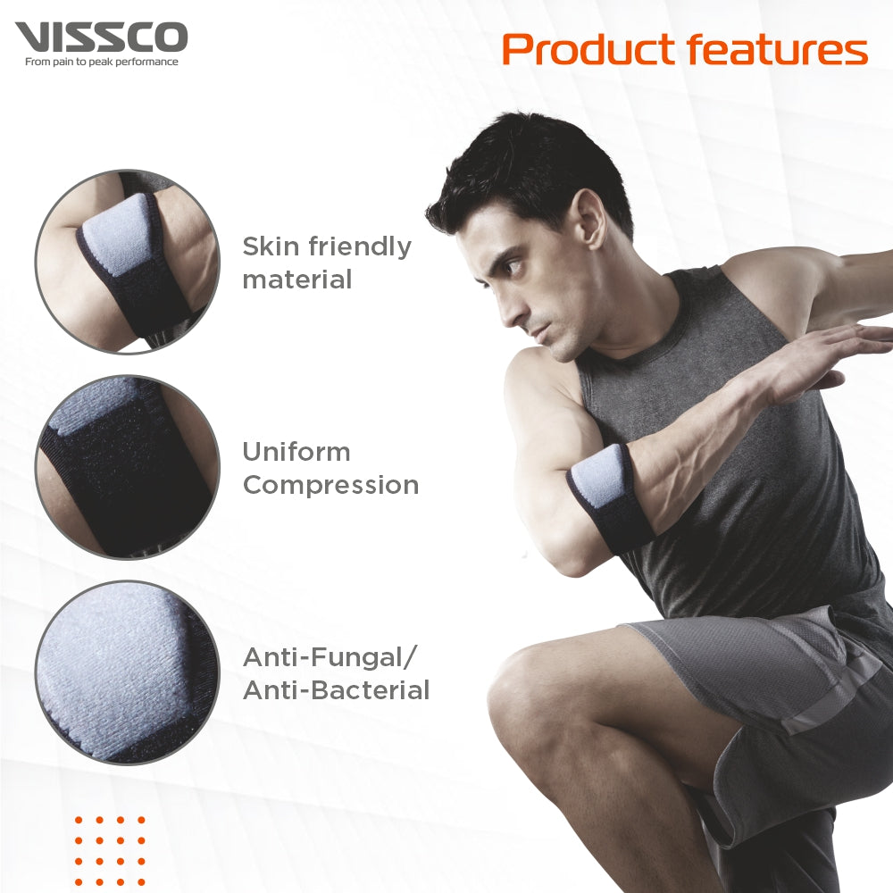 Tennis Elbow Support (Mild Support)| Provides an Ideal Compression to the Strained Muscles of the Elbow (Grey) - Vissco Next