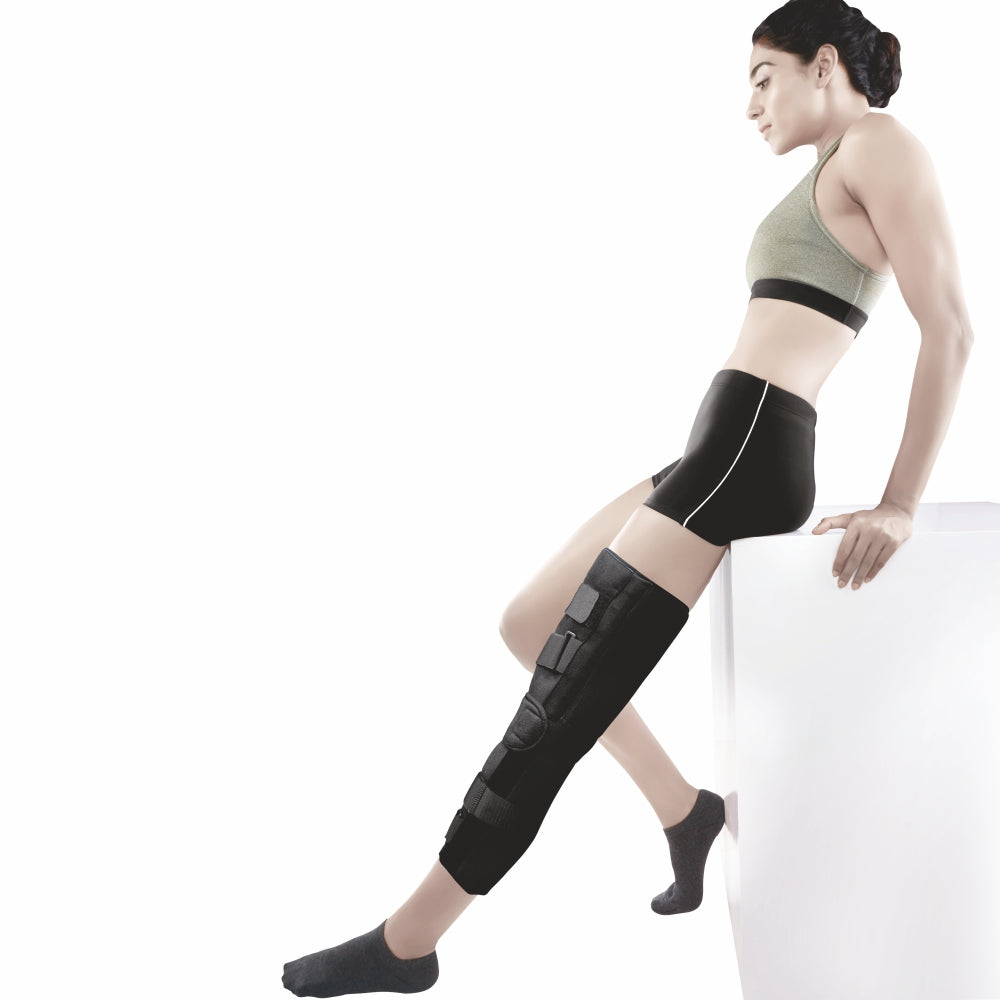 Knee Stabler - Long (19" Brace) |Ideal firm Knee support that limits knee motion & stabilizes the knee with mediolateral metal supports | Color - Black - Vissco Rehabilitation 