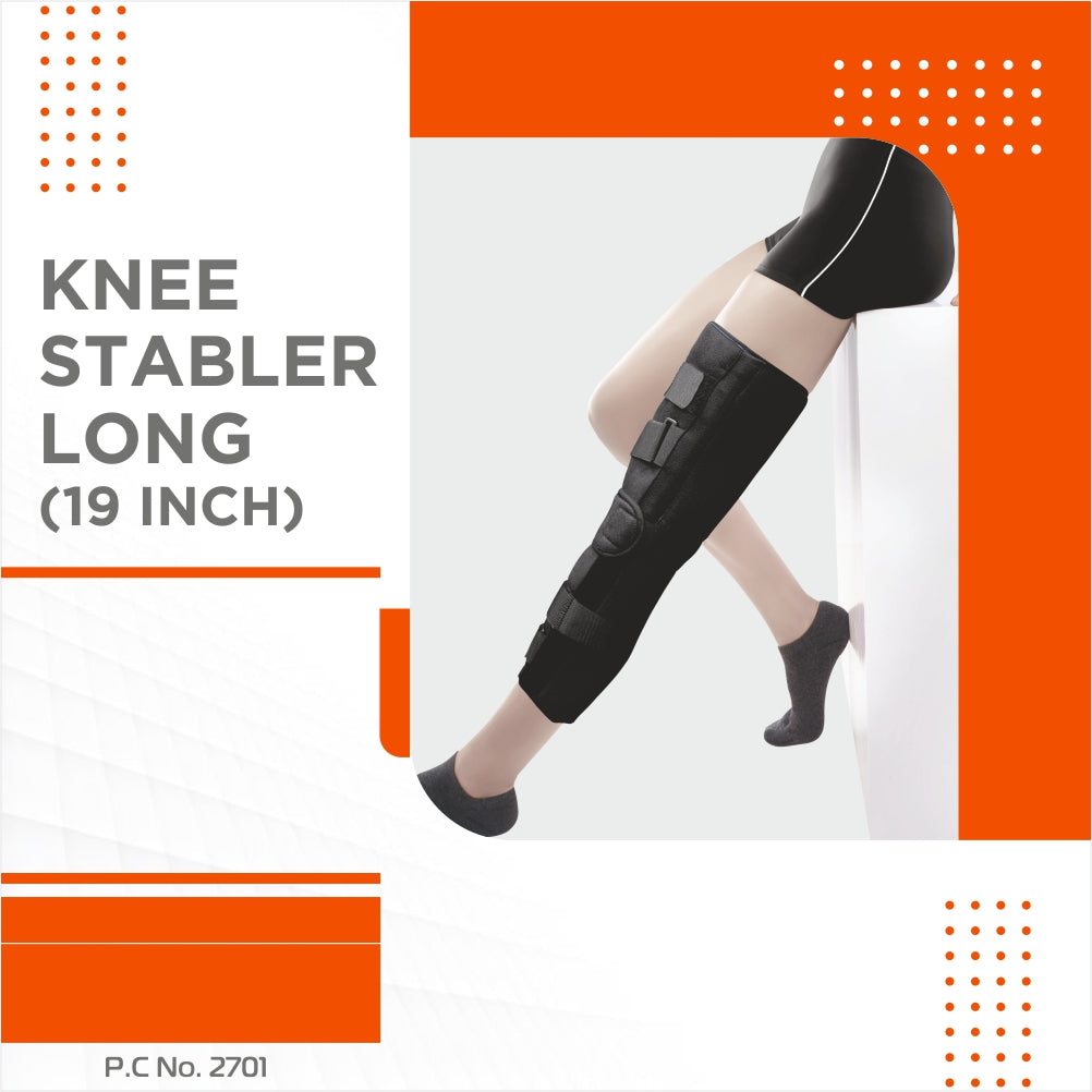 Knee Stabler - Long (19" Brace) |Ideal firm Knee support that limits knee motion & stabilizes the knee with mediolateral metal supports | Color - Black - Vissco Next