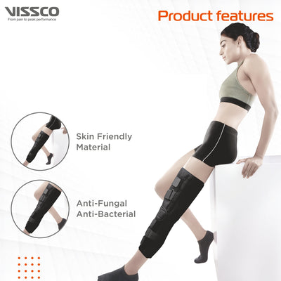 Knee Stabler - Long (19" Brace) |Ideal firm Knee support that limits knee motion & stabilizes the knee with mediolateral metal supports | Color - Black - Vissco Rehabilitation 
