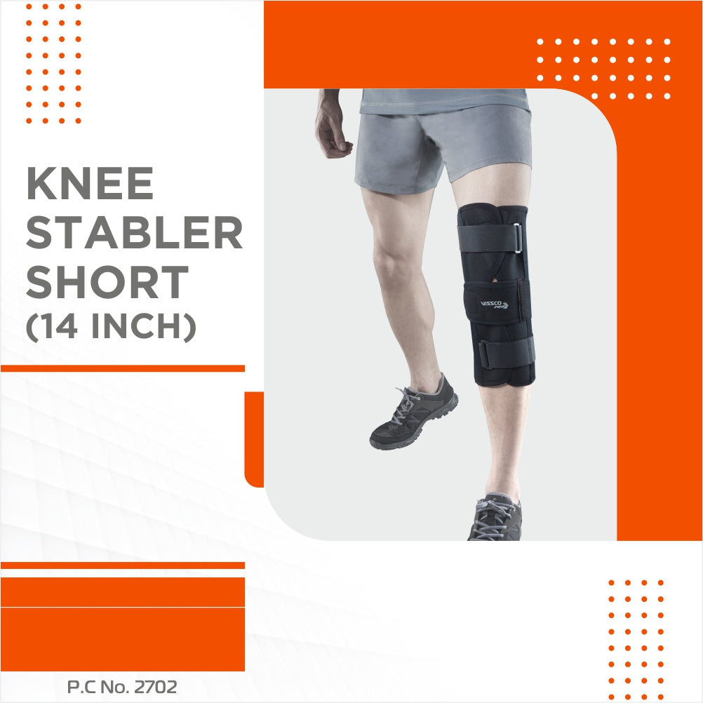 Knee Stabler - Short (14" Brace) | Ideal firm Knee support that limits knee motion & stabilizes the knee with mediolateral metal supports | Color - Black - Vissco Next