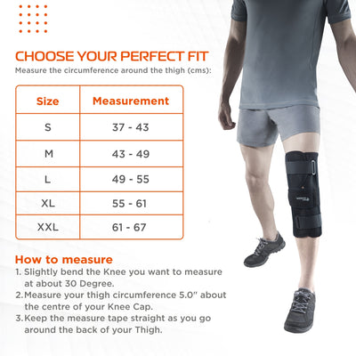 Knee Stabler - Short (14" Brace) | Ideal firm Knee support that limits knee motion & stabilizes the knee with mediolateral metal supports | Color - Black - Vissco Rehabilitation 