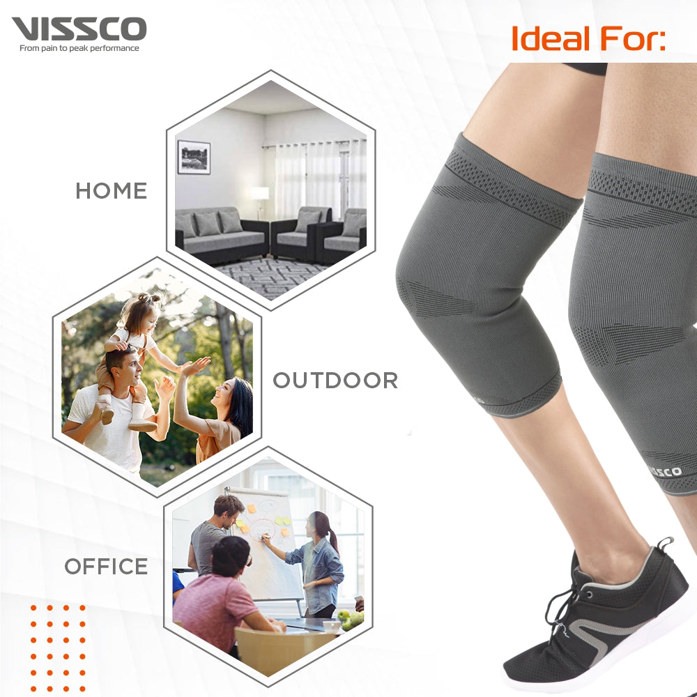 Stretchable 2D Knee Cap | Ideal mild support for free Knee movement | Color - Grey (IN PAIR)