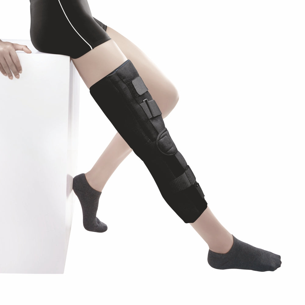 Knee Stabler - Long (22" Brace) |Ideal firm Knee support that limits knee motion & stabilizes the knee with mediolateral metal supports | Color - Black - Vissco Next