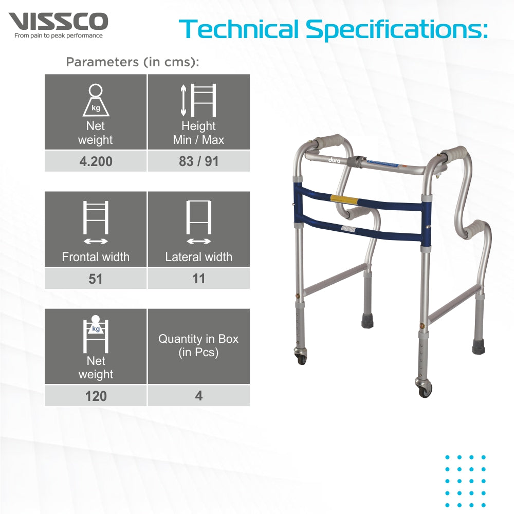 Vissco Dura Step Walker - with Wheels | Aluminum