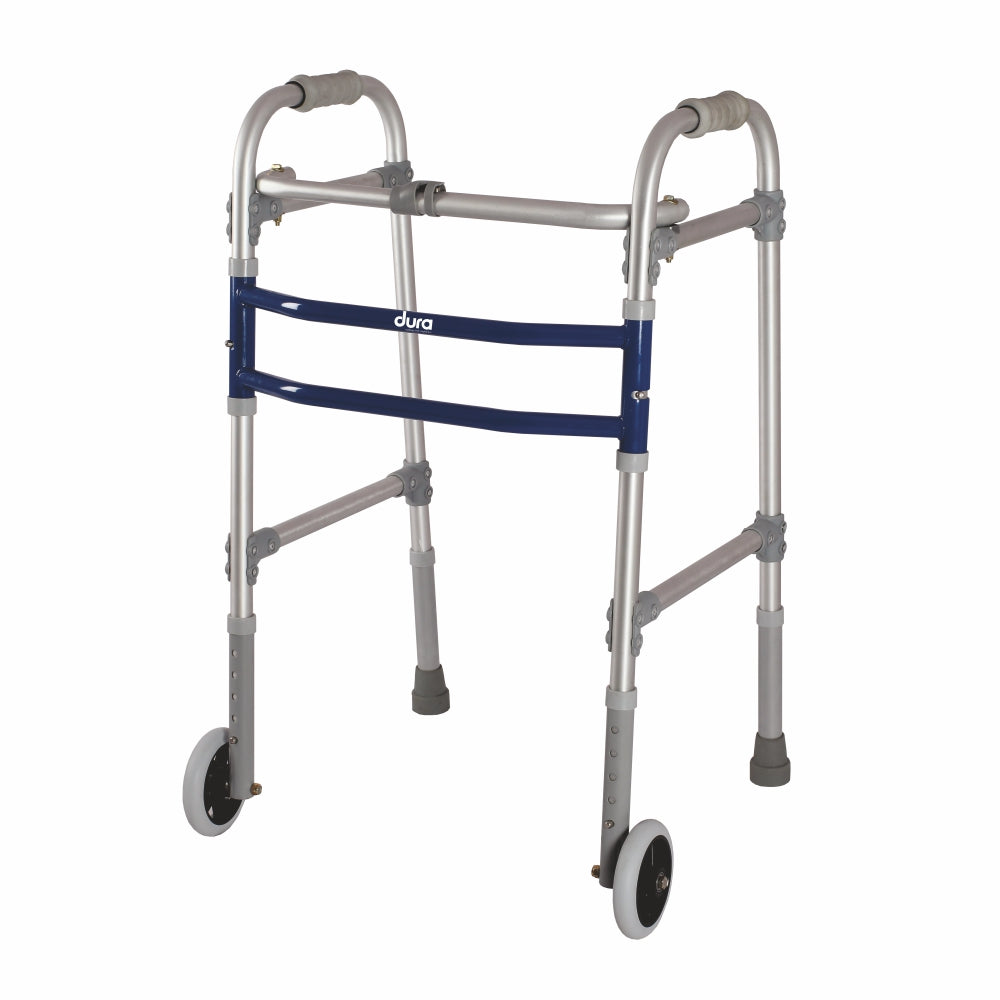 Dura Max Walker (Aluminium) With Straight Wheel for Elderly & Physically Challenged | Foldable |Light Weight & Adjustable Height (Grey) - Vissco Next