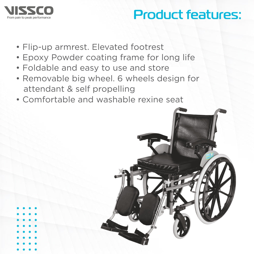 Vissco Imperio Wheelchair - with Elevated Footrest & Fixed Mag Wheels