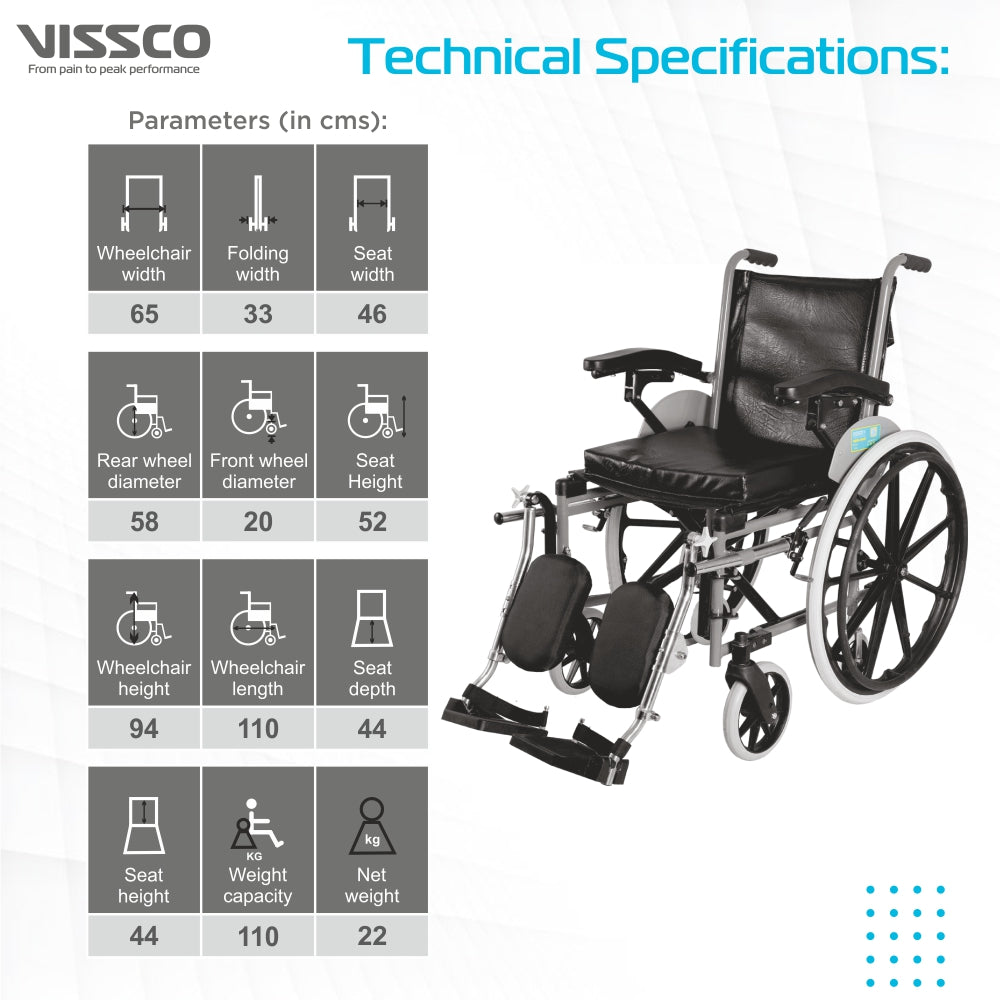 Vissco Imperio Wheelchair - with Elevated Footrest & Fixed Mag Wheels