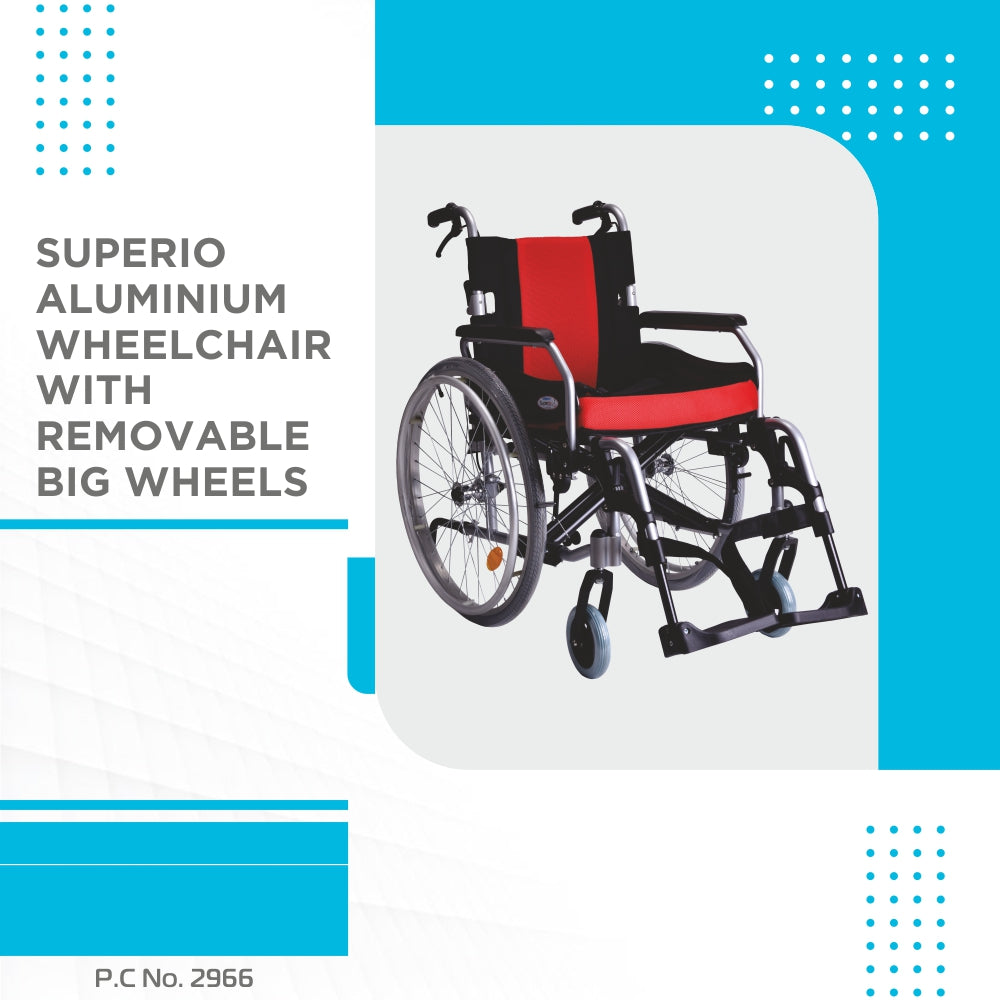 Superio Aluminium Wheelchair with Removable Big Wheels | Folding Mechanism & Flippable Armrest | Weight Bearing Capacity 110kg | Color (Multicolor) - Vissco Next
