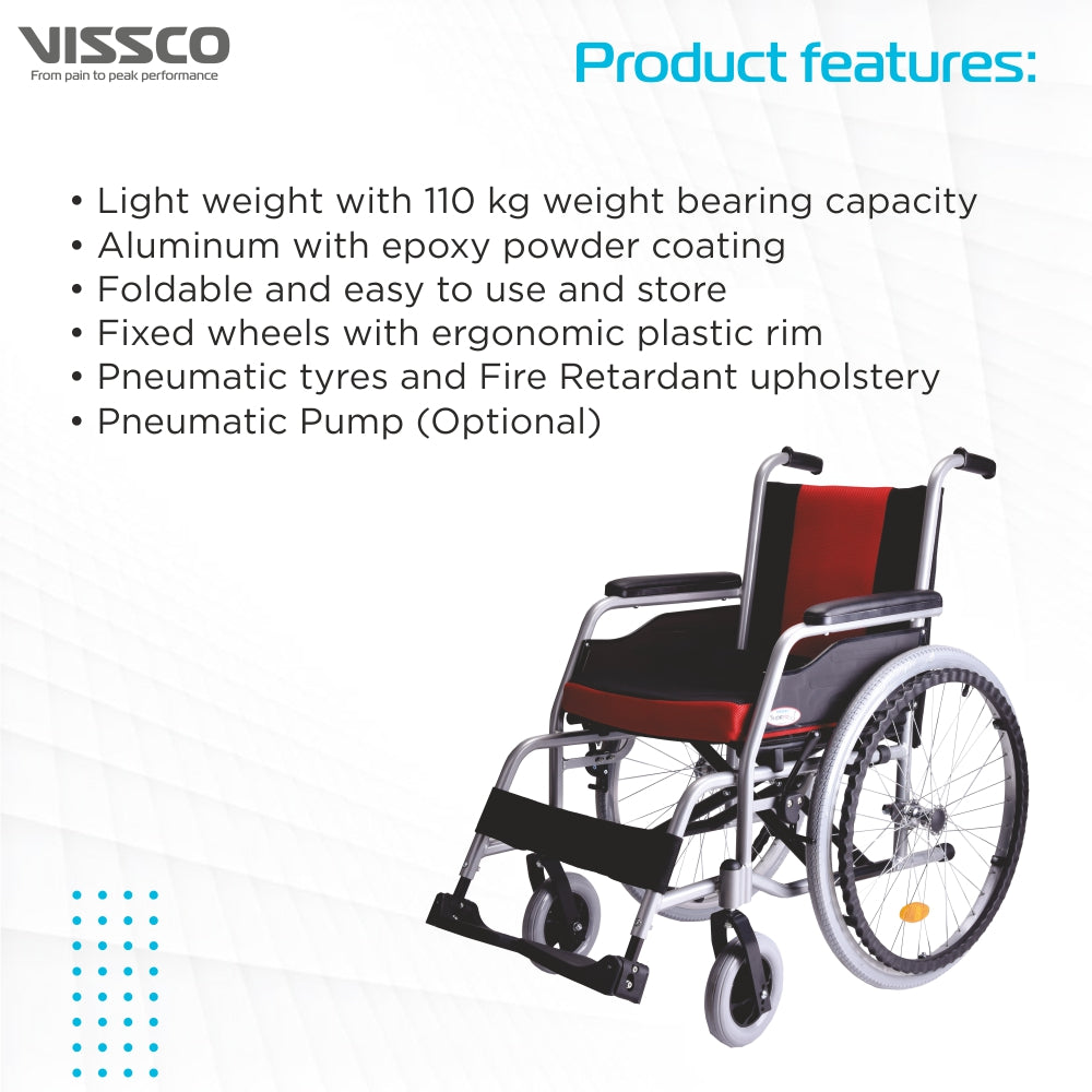 Superio Aluminium Wheelchair with Fixed Wheels & Plastic Rim | Fixed Armrest | Foldable | Weight Bearing Capacity 110kg (Multicolor)