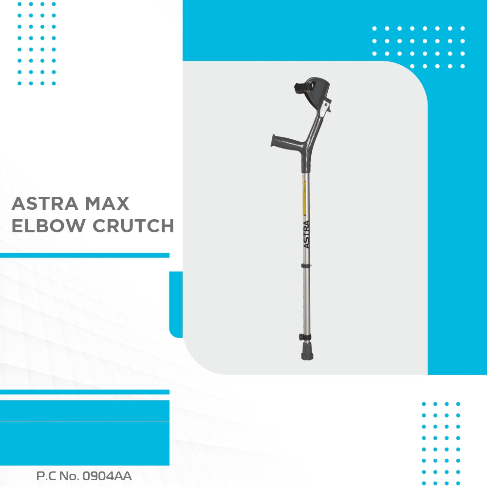 Astra Max Elbow Crutches | Adjustable Elbow Support & Height | Light Weight | PVC grip Handle (1 Pair) | Color (Grey) - Vissco Next