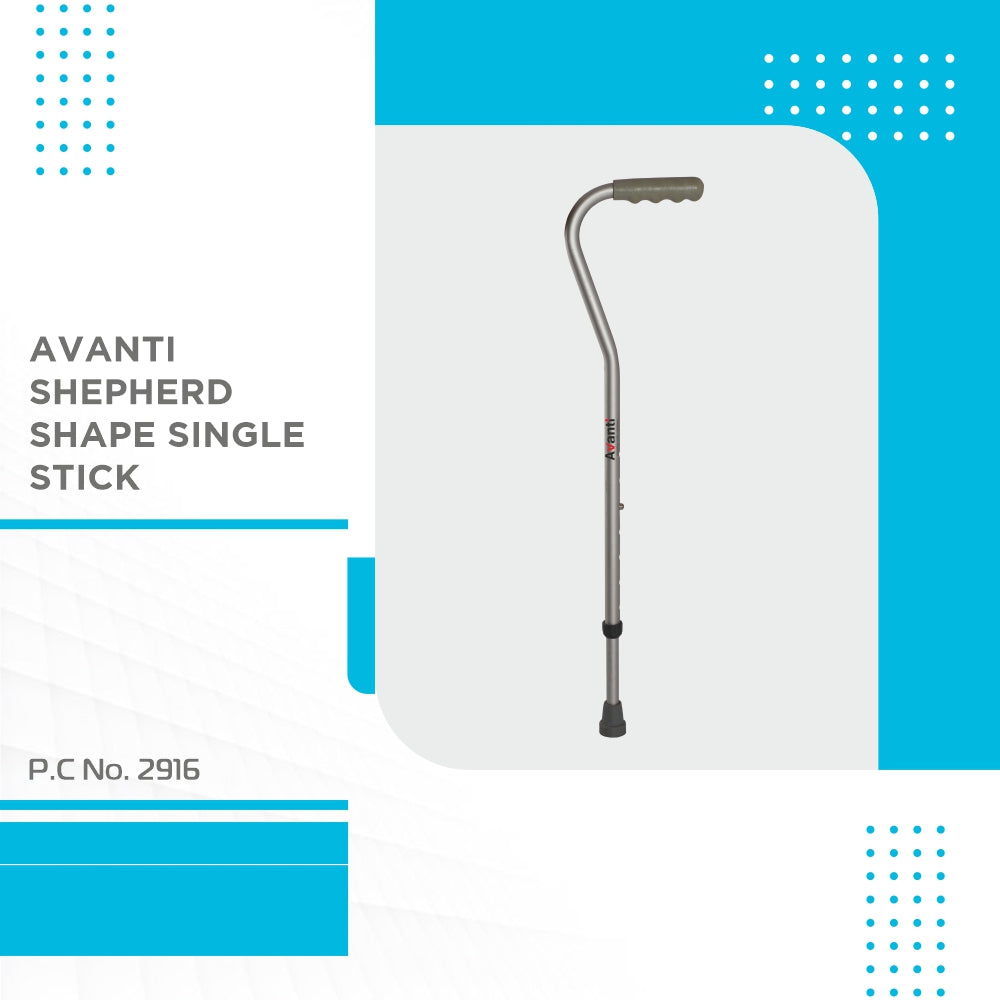 Avanti Sheperd Shape Single Stick for Physically Challeged | Light Weight & Adjustable Height (Grey) - Vissco Next