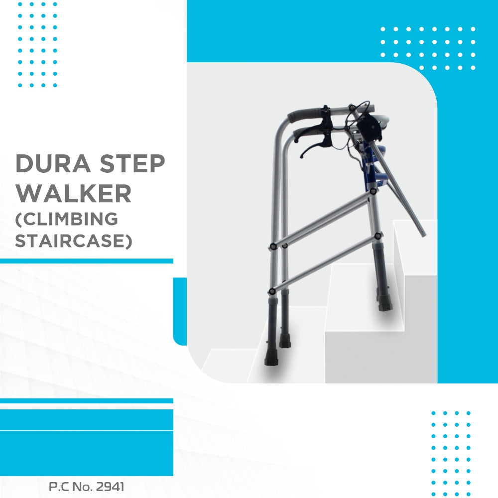 Dura Step Walker for Climbing Stairs (Aluminium) | Lever Mechanism to Adjust Rear and Front Legs | Foldable | Light Weight | Color (Anodized/Silver) - Vissco Next