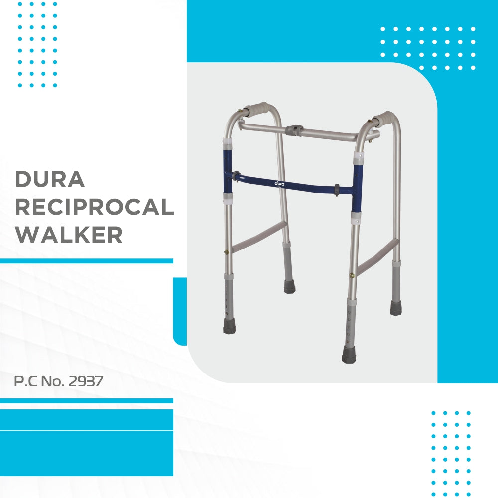 Dura Reciprocal Walker (Aluminium) for Elderly & Physically Challenged | Foldable |Light Weight & Adjustable Height (Grey) - Vissco Next