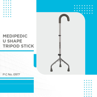 Medipedic U Shape Tripod Stick for Physically Challenged| Light Weight & Adjustable Height (Grey)